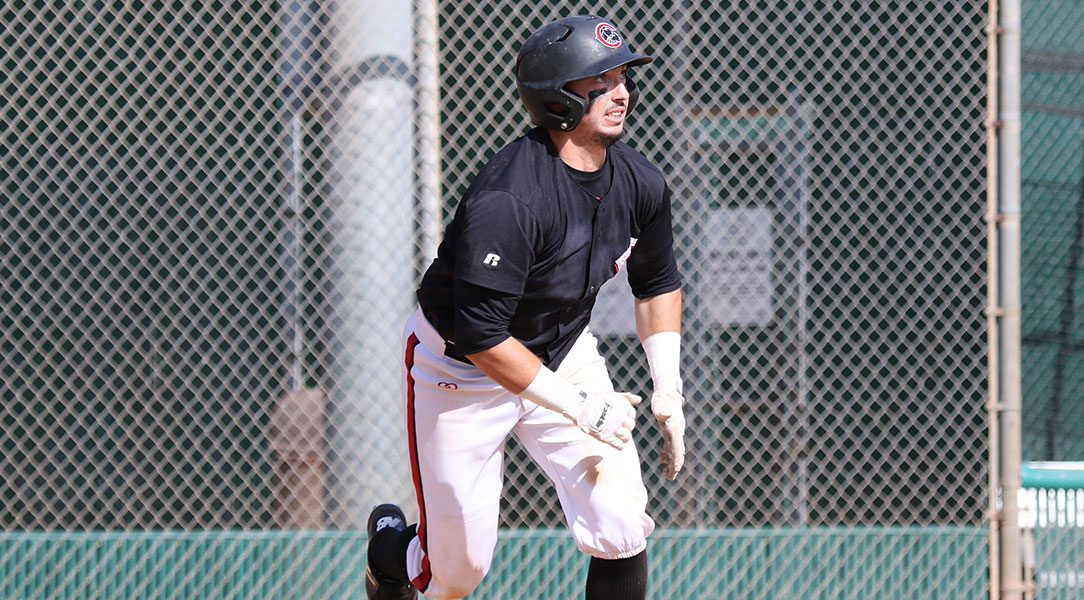 Gavin Blodgett runs to first after hitting a ball into the gap.