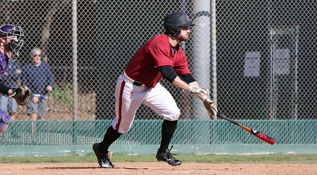 Conner Larkin heads for first out of the batter's box.