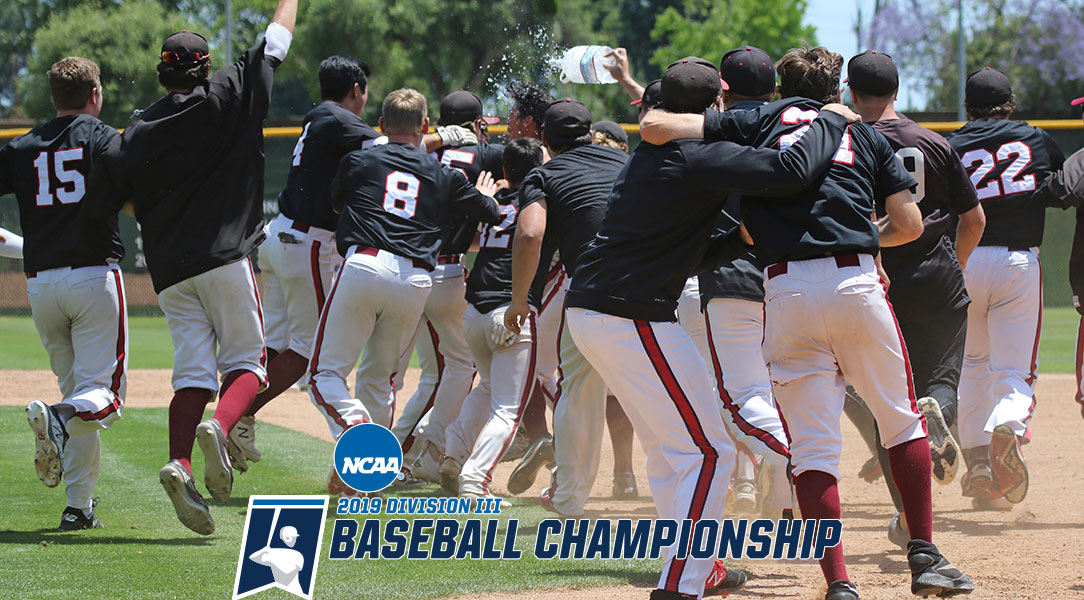 The Chapman baseball team celebrates winning the Super Regional.