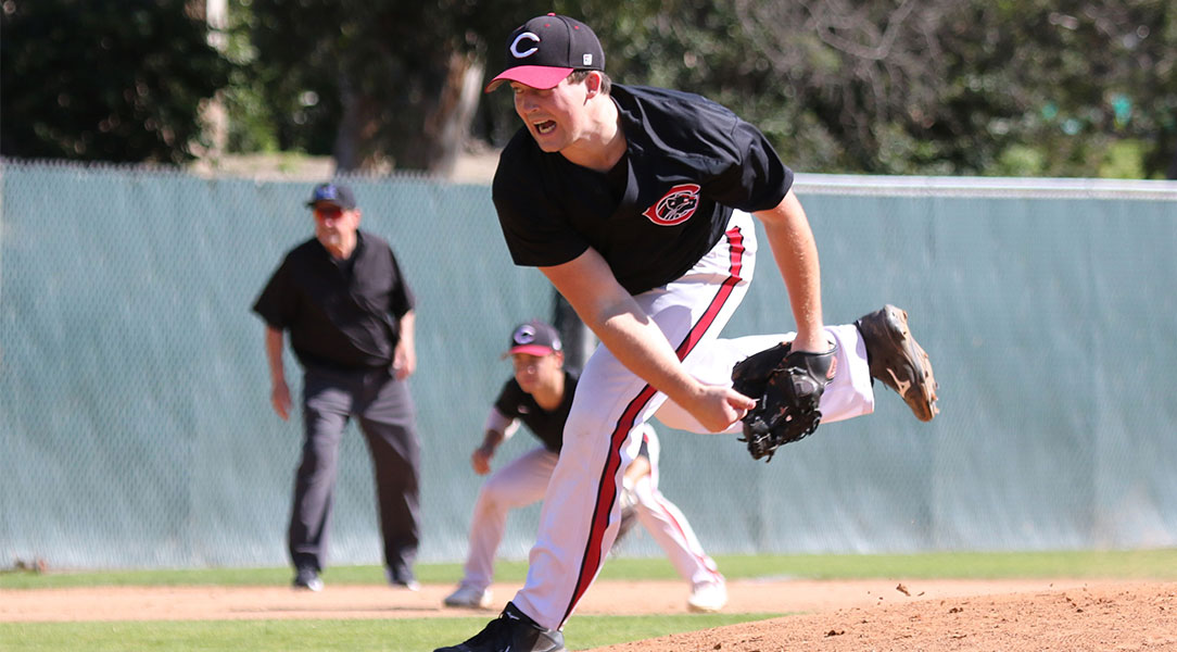 Tyler Peck follows through after throwing a pitch.