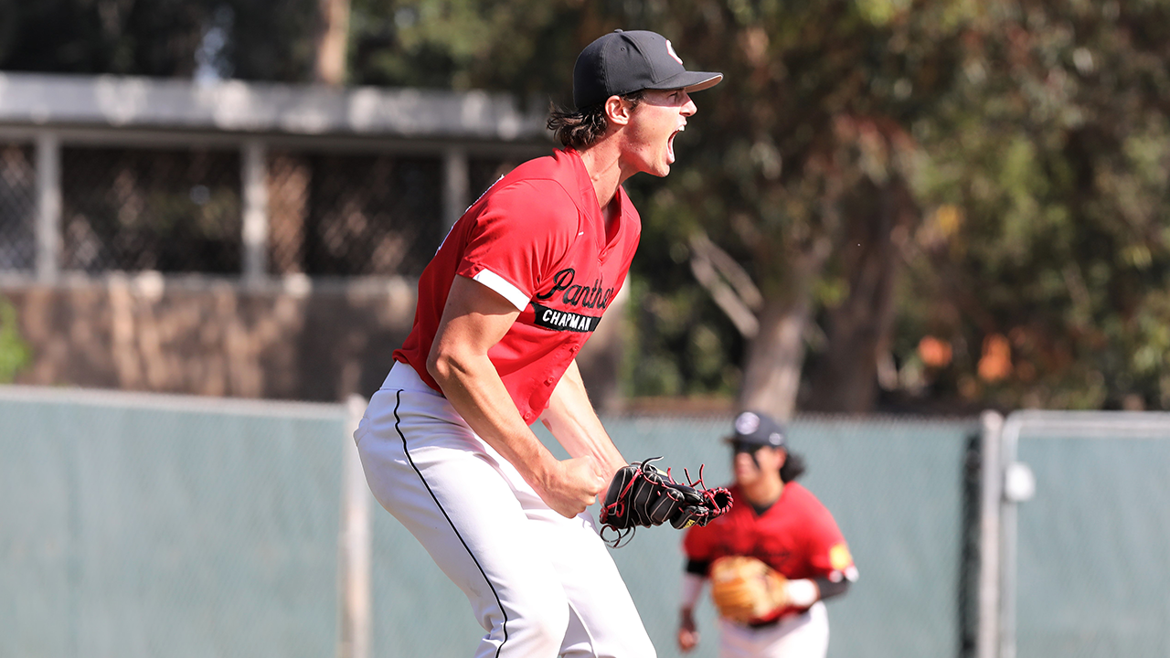 Grant Manning celebrates a strikeout.