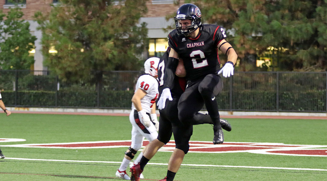 Trevor Vill celebrates a touchdown.