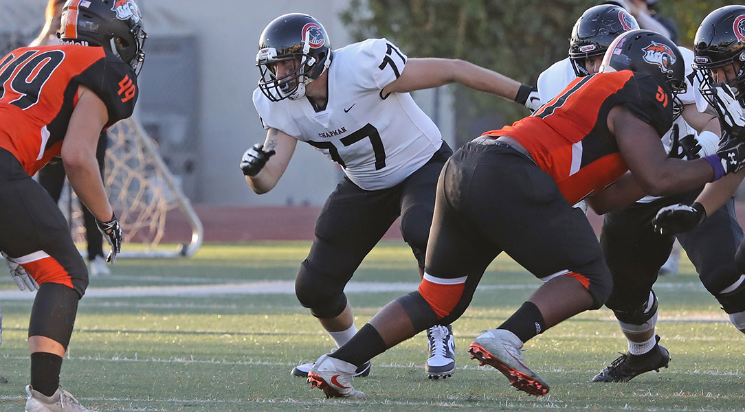 Hunter Spriggs lines up a block.