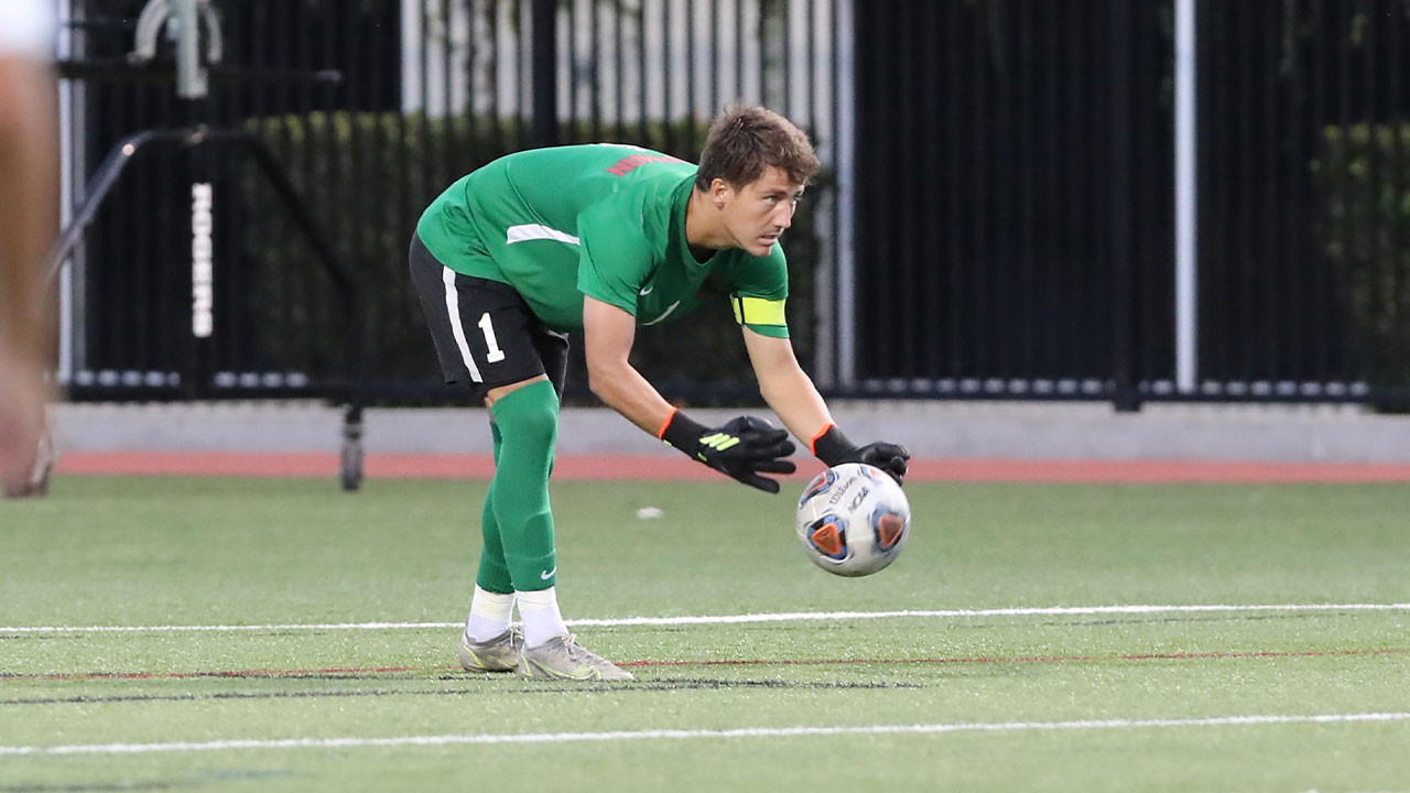 Chandler Siemonsma puts down the soccer ball for a free kick.