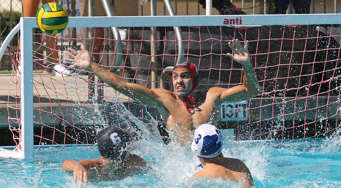 Wesley Hertel blocks a shot.