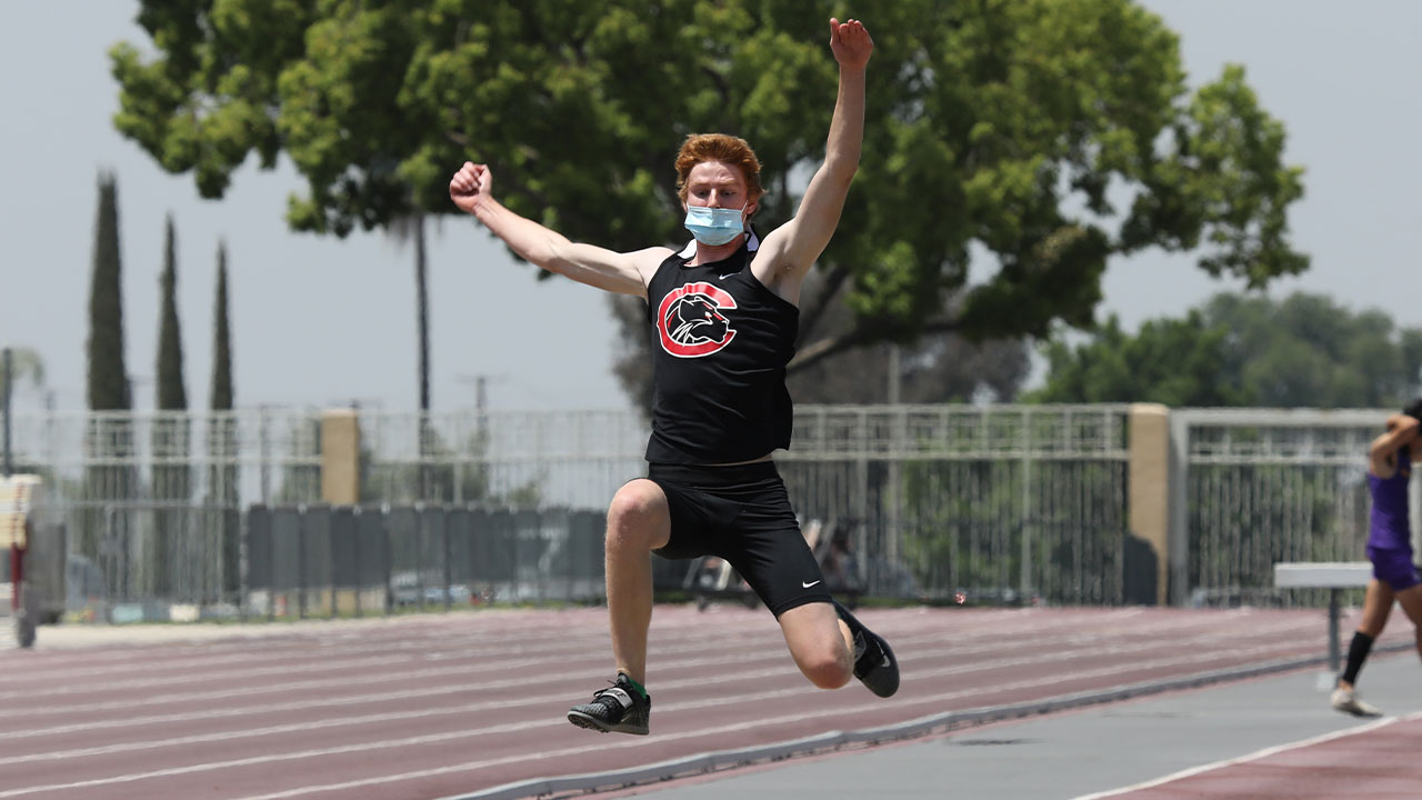 Daniel Schwaiger jumps in the long jump.