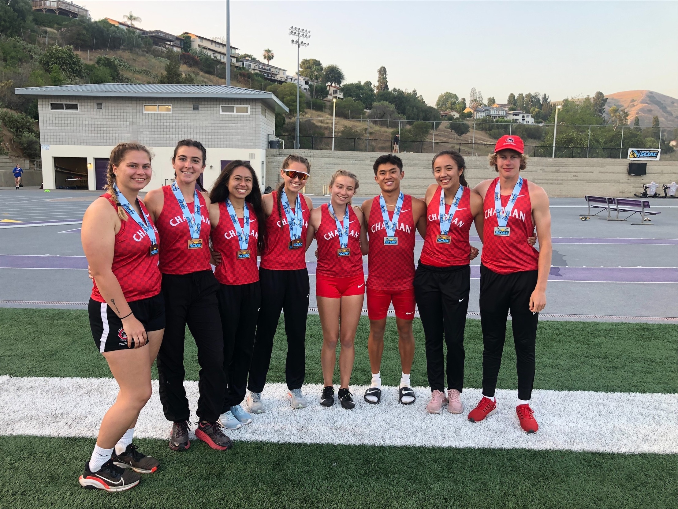 From left to right, Maija Girardi, Carly Trent, Kayla Almeida, Kaylee Smith, Allison Kremer, Alec Desuasido, Zoe Zurasky, Jesse McMillan.
