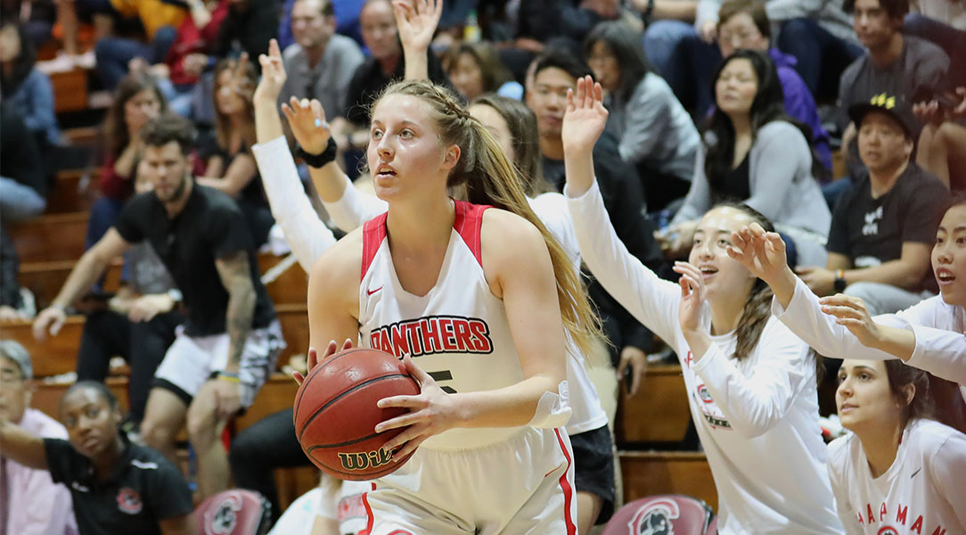 Lucy Criswell prepares to shoot the basketball.