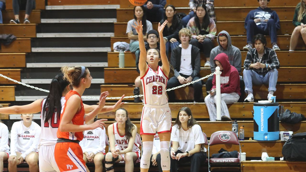 Zoe Zurasky shooting the basketball from the corner of the court.