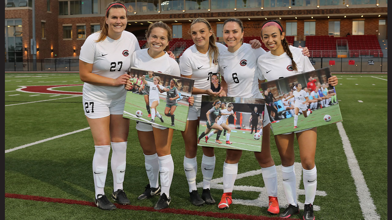 Five seniors from the women's soccer team.
