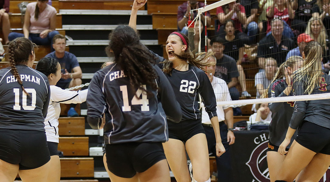 Lauren Friend celebrates a point.