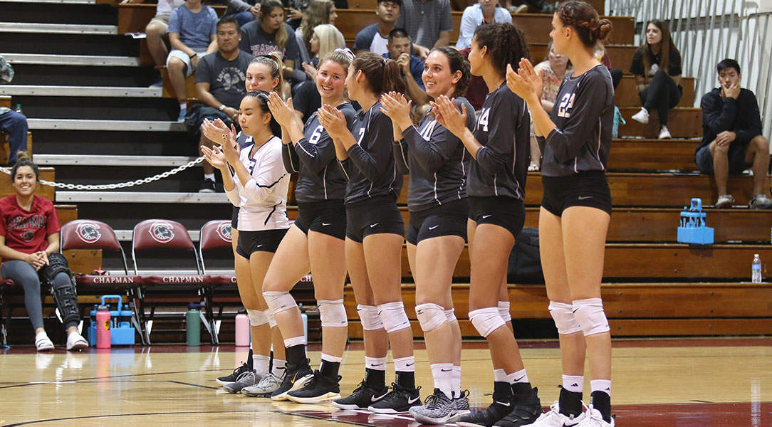 The volleyball starters are introduced.
