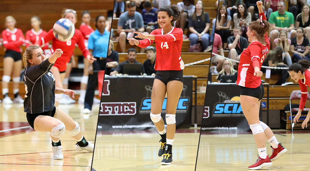 All-SCIAC selections Cat Helgeson, Sophie Srivastava and Jessi Lumsden.