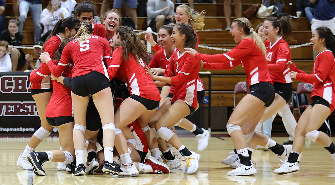 The team dogpiles after an upset victory.