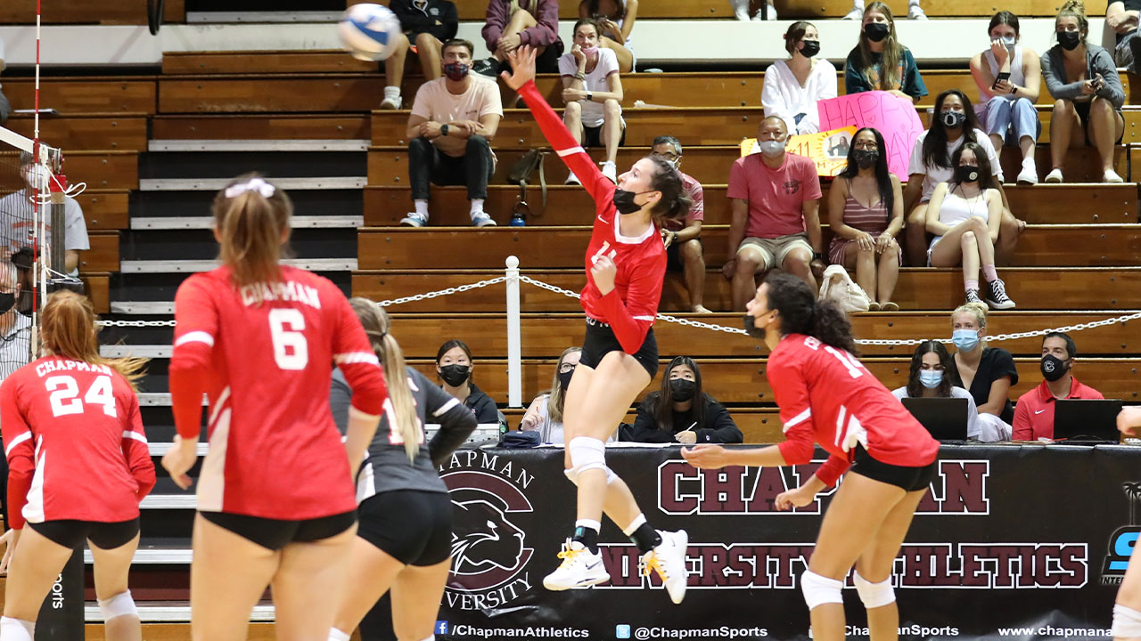 Leighton Gagnon hits a volleyball.