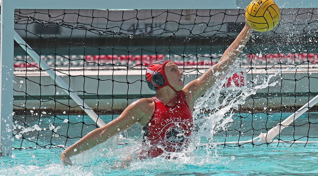 Alyssa Welfringer makes a left-handed save.